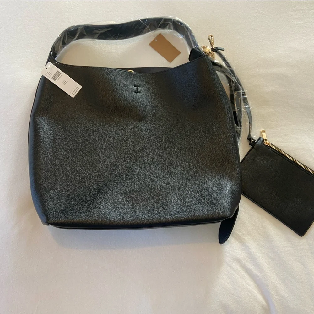 NWT Anthropologie Black Leather Tote Bag - Picture 4 of 7